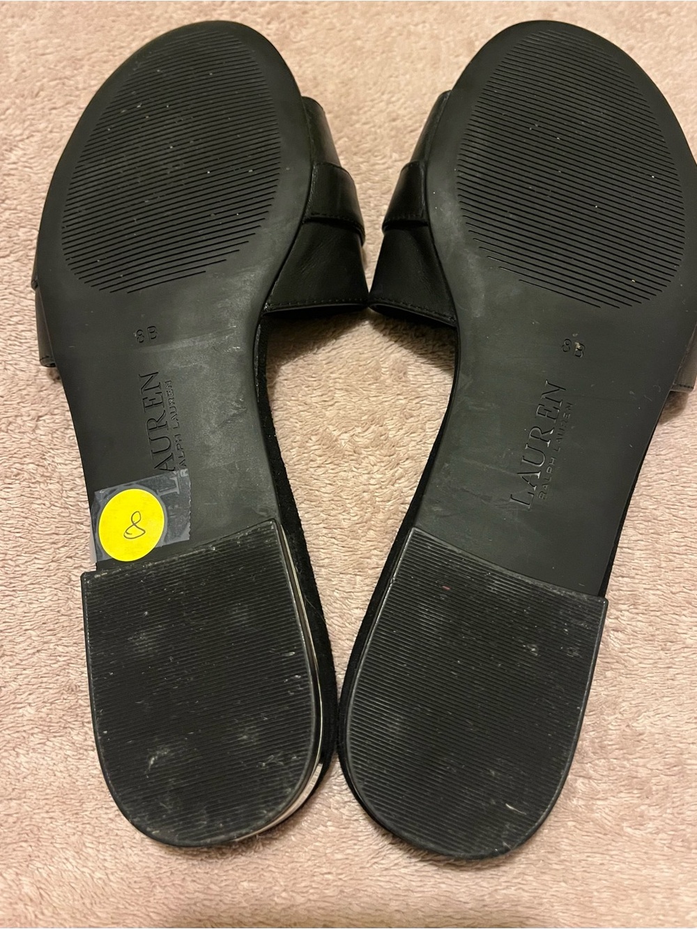 Lauren Ralph Lauren Black Leather Slide Sandals - Picture 7 of 8